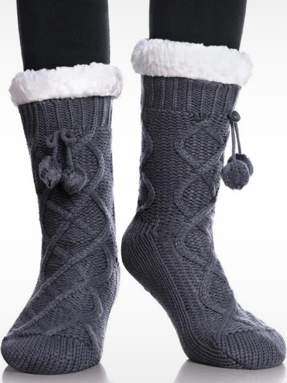 New Women’s Non-Slip Sherpa Lined Knit Slipper Socks
